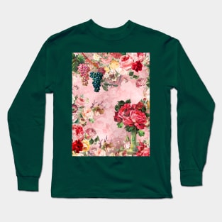 Elegant Vintage flowers and roses garden shabby chic, vintage botanical, pink floral pattern pink artwork over a Long Sleeve T-Shirt